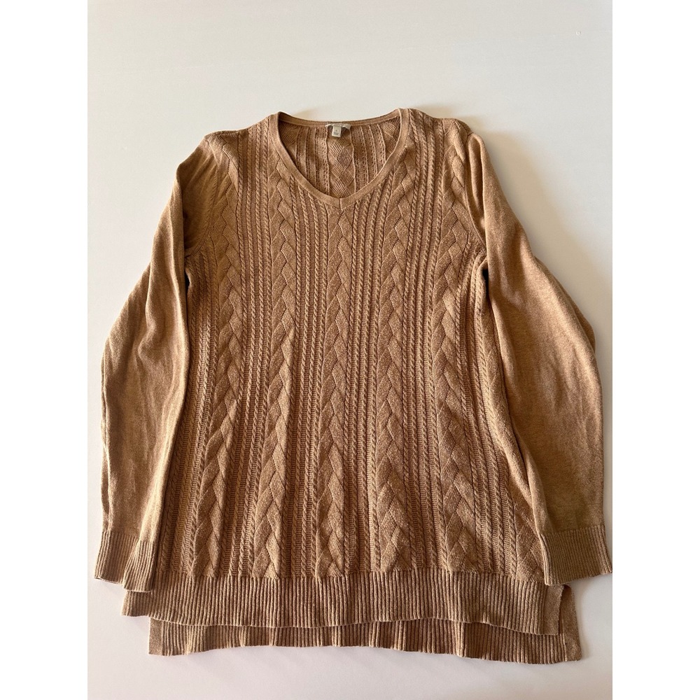 Talbots Womens Sweater Cable Knit‎ Tunic V Neck Long Sleeve Beige Small